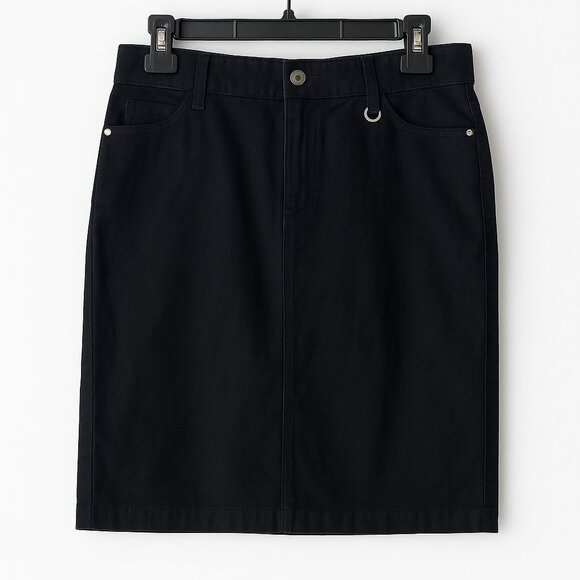 Simon Chang Stretch Black Midi Pencil Skirt Academia Career Size 14 - Picture 2 of 5